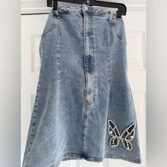 AKIRA Butterfly Kiss Embellished Denim Strapless Mini Tube Dress XL - Picture 4 of 10